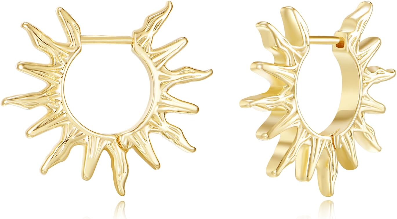 14K Gold Hoop Earrings Gold Trendy Spike Hoop Earrings Huggie Hypoallergenic Jewelry Gifts for Women