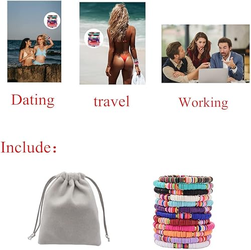 Miniatura 7 de HYHONEY Heishi - Juego de 12 pulseras estilo surfista para mujer, pulseras elásticas apilables de cuentas de arcilla, joyería bohemia de verano para
