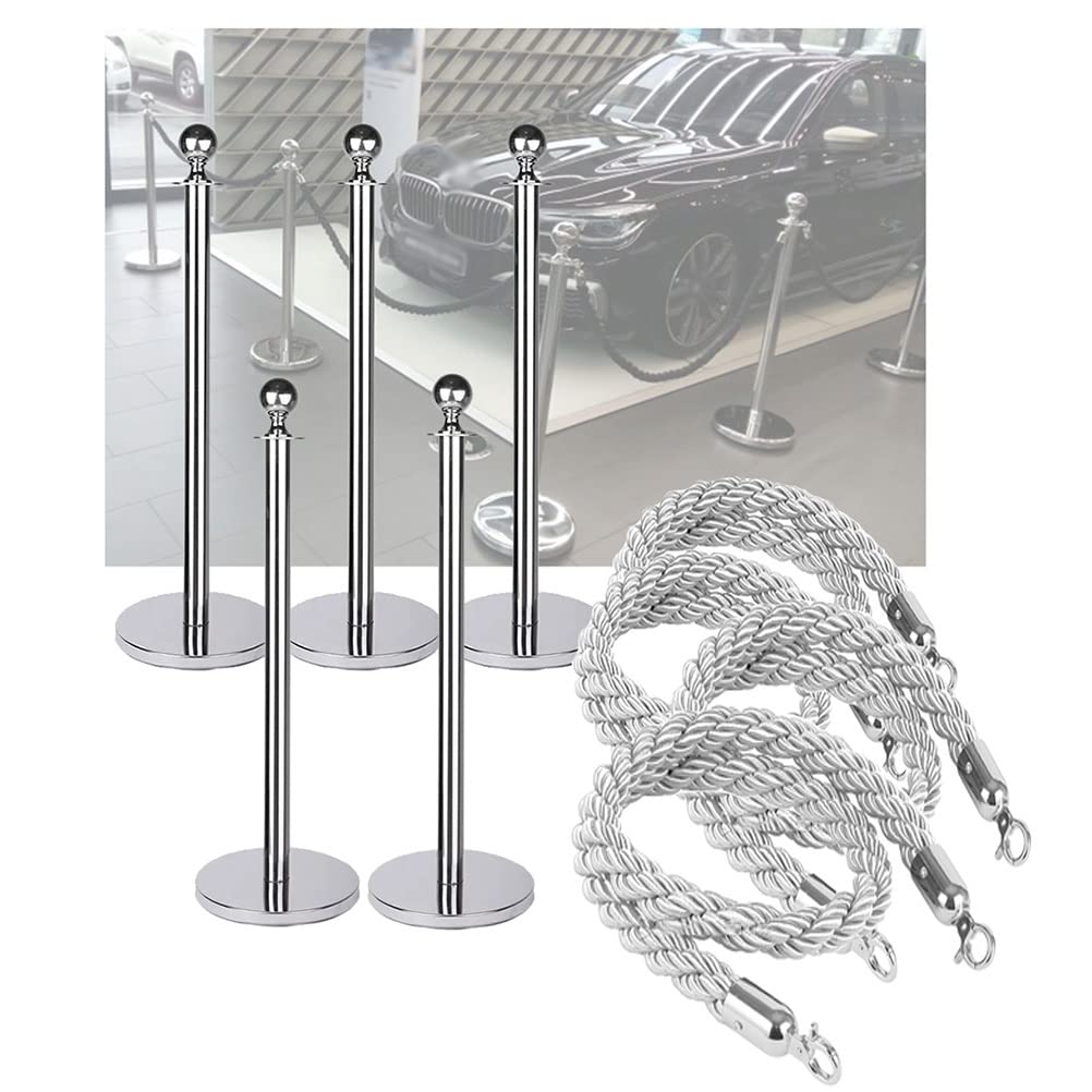 Paletti Di Controllo Della Folla In Acciaio Inox Argentato, Set Di Paletti Con Corda Intrecciata In Poliestere Colorato Da 1,5 M, Pali Per Il Controllo Della Folla Gray - 1-5 PCS set w/4 rope