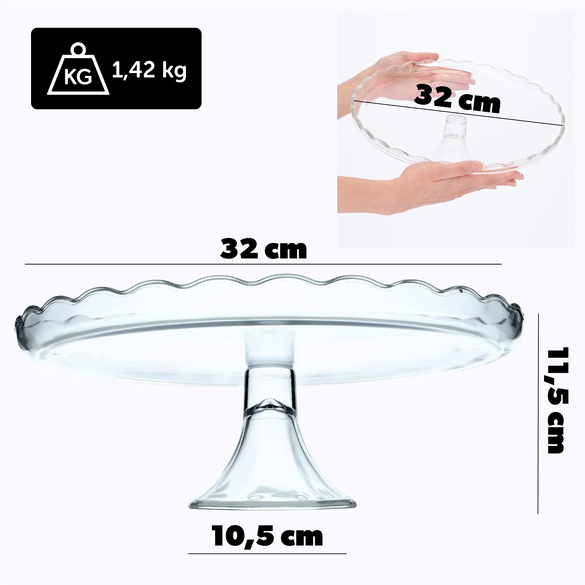 Présentoir à gâteau KADAX en Verre, présentoir à gâteau avec Pied, Assiette à gâteau Ronde pour Muffins, Biscuits, Desserts, Anniversaire, fête, Support Plat pour Mariage, Assiette à gâteau (Ronde)