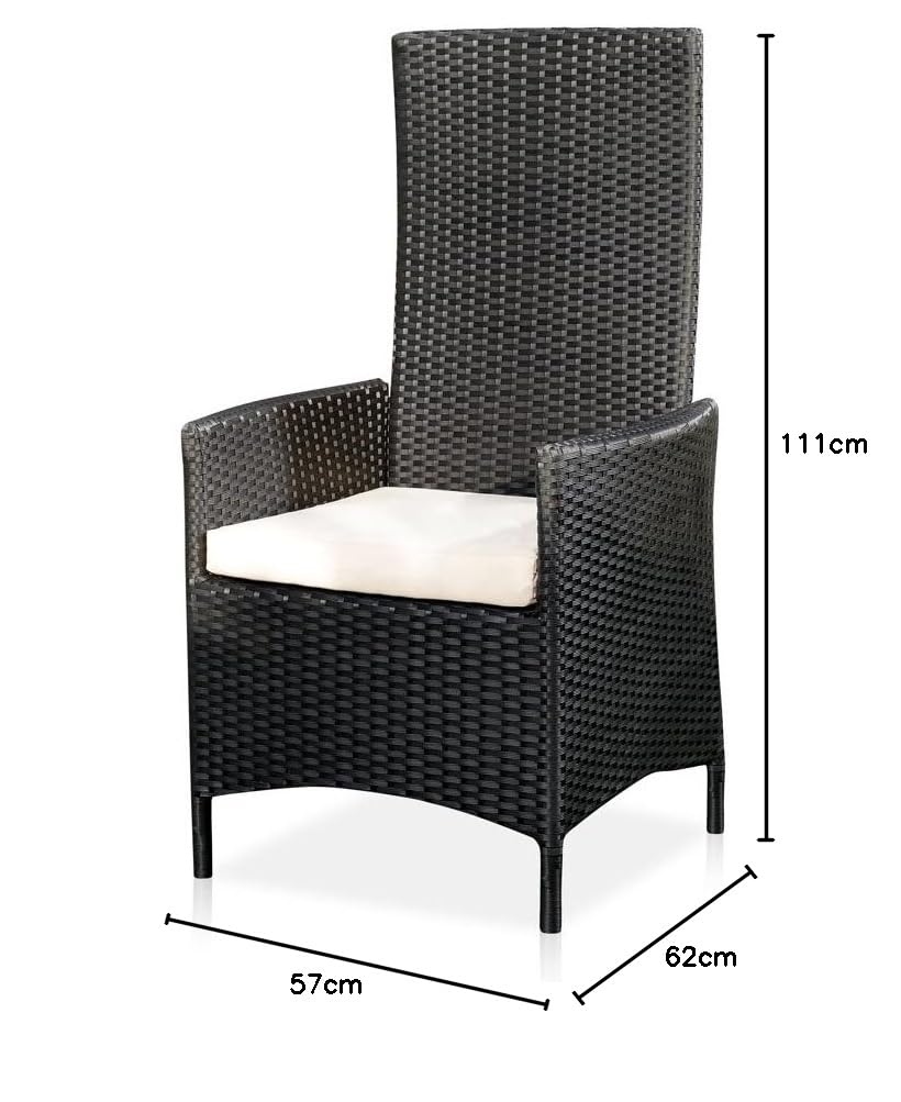 Melko Fotel relaksacyjny z polirattanu fotel ogrodowy, ok. 62 x 57 x 111 cm, regulowany, odporny na warunki atmosferyczne, w zestawie poduszka do siedzenia, czarny