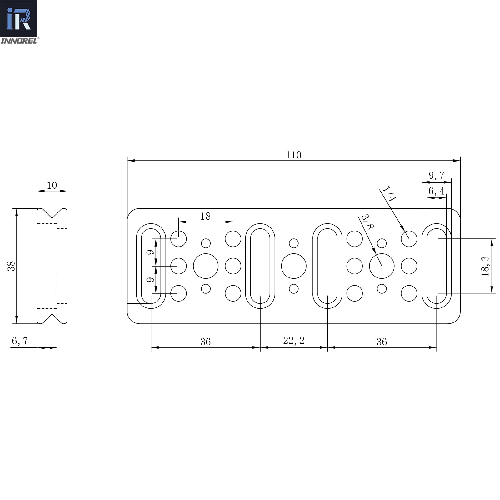 INNOREL CP1104 Multifunktions-Käseplatte mit 1/4 Zoll und 3/8 Zoll Gewinde, Schaltmontage, Arca-Swiss-Platte mit integrierten ARRI-Löchern für Kamera und Stativ, 2 Packungen