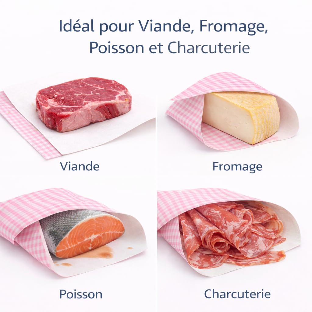 Papier Alimentaire Duplex Satiné Fond Rose – 40x50 cm – 10 kg – Papier d’Emballage Alimentaire Professionnel pour Boucherie, Fromagerie, Poissonnerie, Charcuterie, Traiteur et Cuisine Professionnelle
