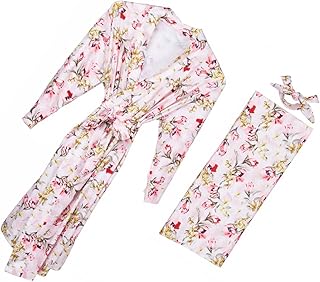 TOYANDONA 3 Pçs Roupas De Maternidade Pai-Filho Roupões De Quimono De Cetim Roupões De Amamentação Roupões Com Faixas De Cabelo De Pavão Para Cabelo Feminino Vestido De Maternidade Casual