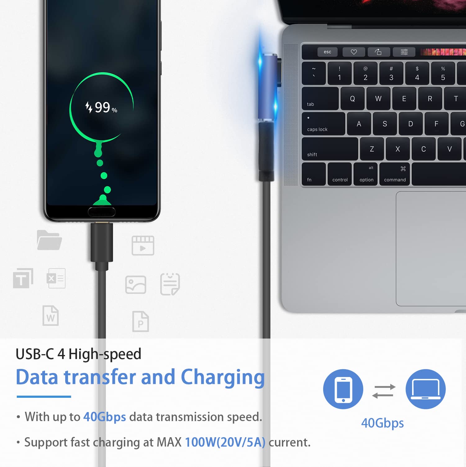 MoKo USB C Kabel 13cm – 40Gbps, 240W, 8K@60Hz, USB 4.0, Kompatibel Mit Thunderbolt 4/3