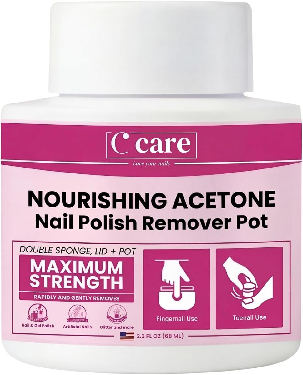 Nourishing Acetone Nail Polish Remover Pot with Dual Sponge Lid for Mani + Pedi | No Mess Dip & Twist Remover Jar | Fast Polish Removal for Fingers & Toes | Effective Formula | 2.3 Fl Oz