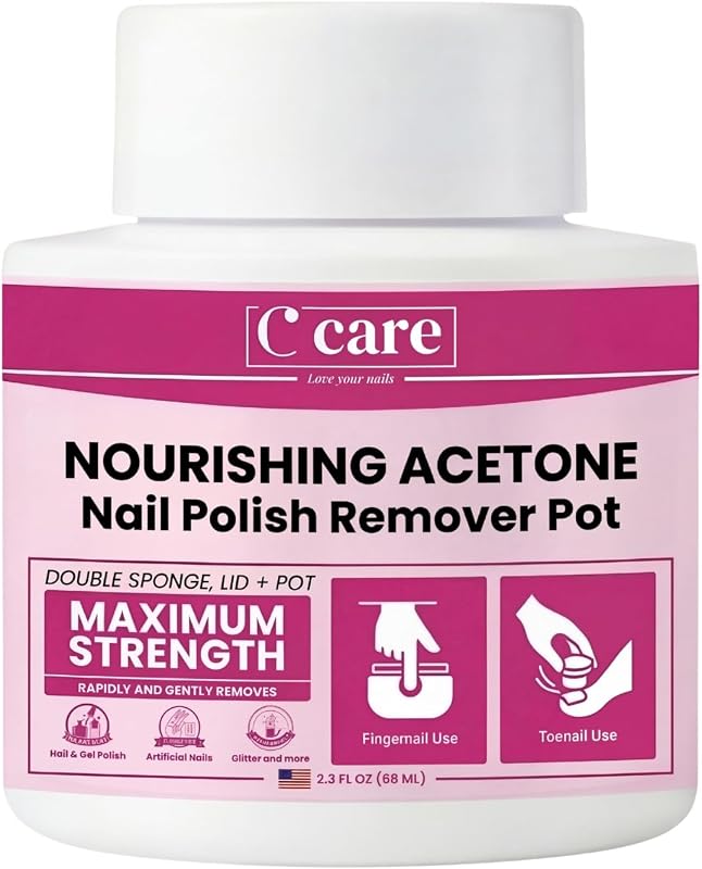 Nourishing Acetone Nail Polish Remover Pot with Dual Sponge Lid for Mani + Pedi | No Mess Dip & Twist Remover Jar | Fast Polish Removal for Fingers & Toes | Effective Formula | 2.3 Fl Oz