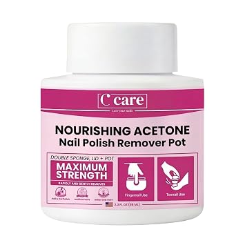 C CARE Nourishing Acetone Nail Polish Remover Pot with Dual Sponge Lid for Mani + Pedi | No Mess Dip & Twist Remover Jar | Fast Polish Removal for Fingers & Toes | Effective Formula | 2.3 Fl Oz
