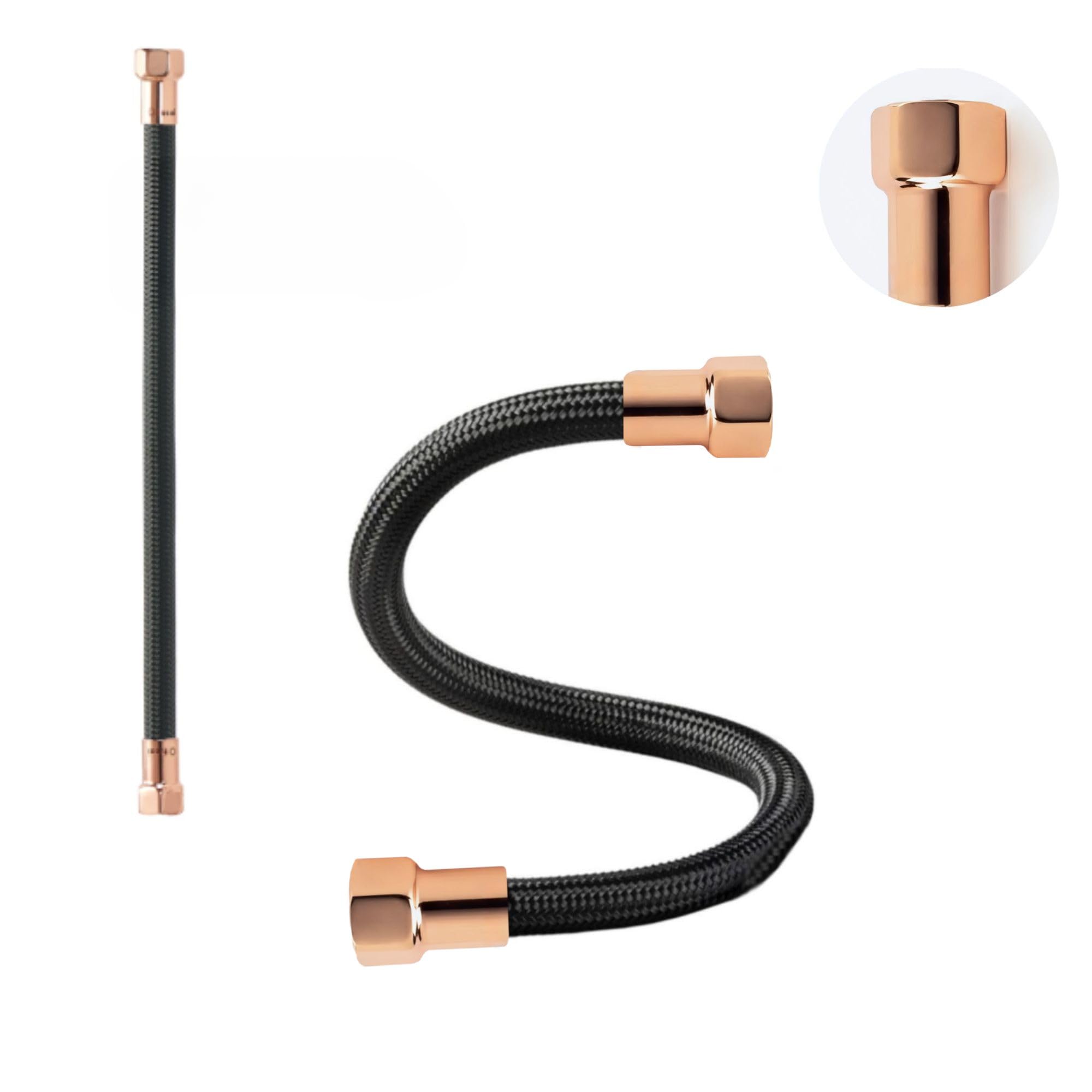 LAXARA DVGW Premium Coloured Flex Hose Black and White 3/8 Inch to 1/2 Inch Nut on Both Sides in Selectable Styles (3/8 Inch Black