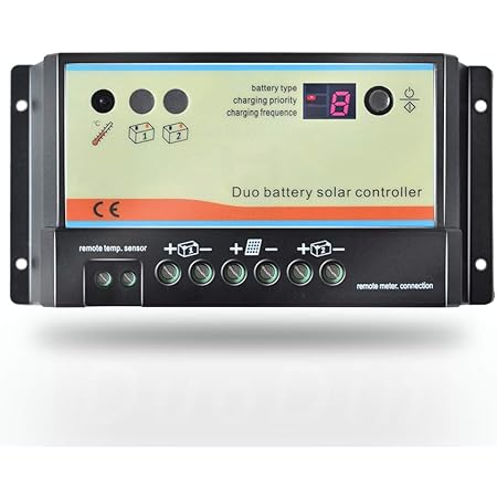 EVPEVER 20A Solar Charge Controller 12V/24V Auto Working Dual Battery Solar Panel Charge Controller PWM 20AMP Intelligent Solar Panel Batteries Regulator for Motorhome, Caravan, Boat