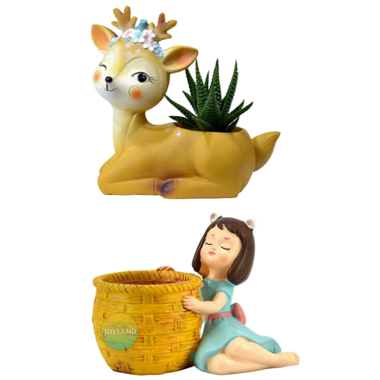 JOYLAND� Resin Deer and Basket Girl Succulent Planter Pots Flower Pot Creative Animal Home and Garden Decor | Mini Container for Office (Plant Not Included) (B08QXR2F34) Amazon Price History, Amazon Price Tracker
