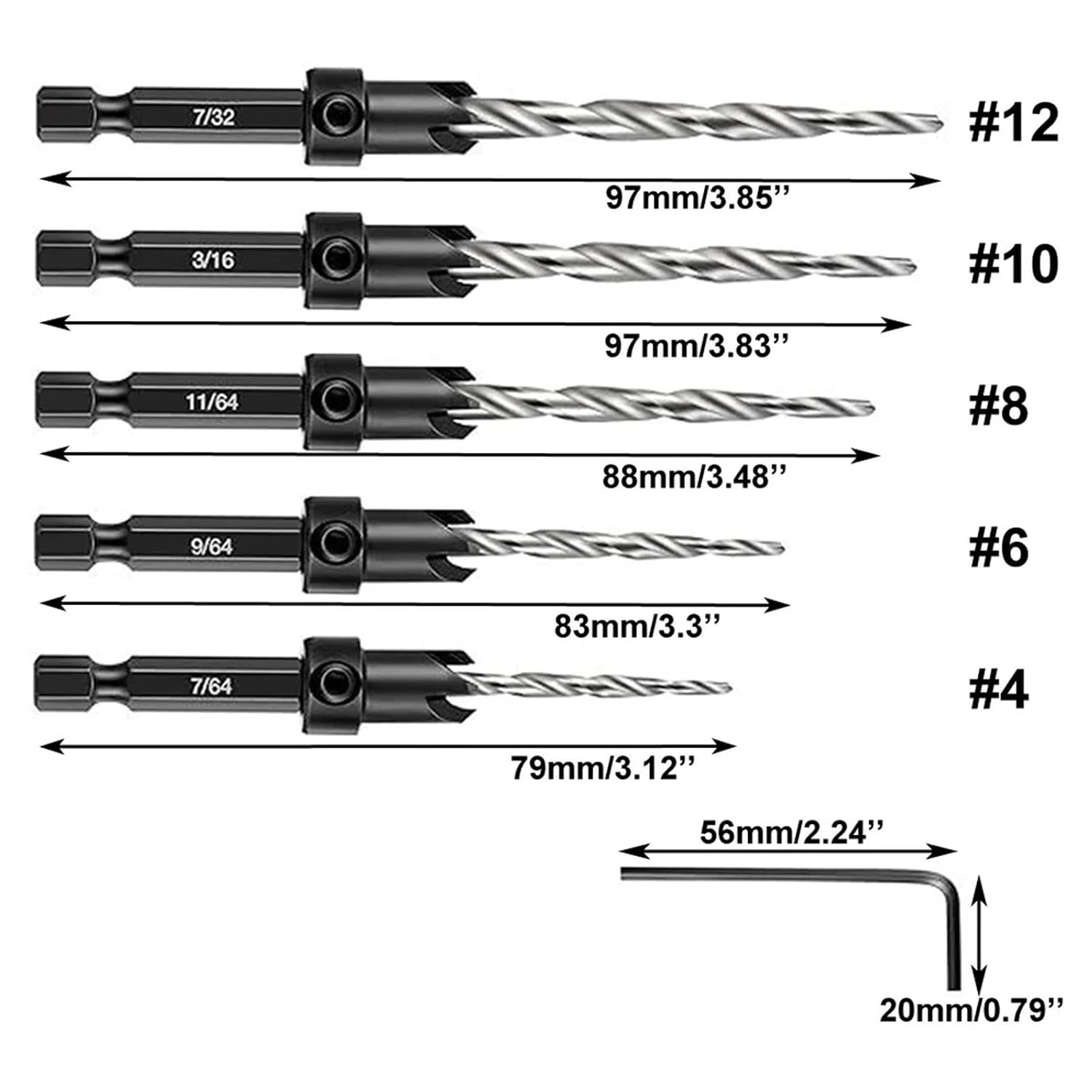 5Pcs Cabinet Making Drill Set Hex Shank Drill Countersink Bits Cabinet Making Comprehensive Set DIY Enthusiasts