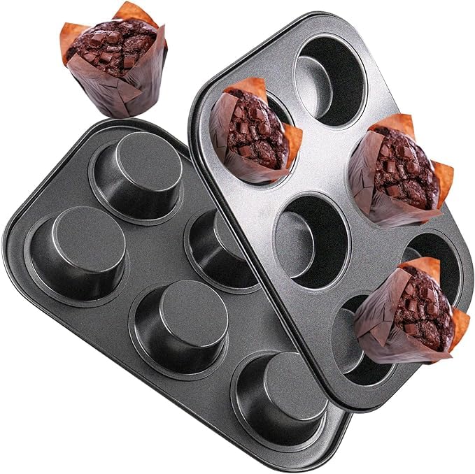 Muffin Tray 6 Cups 2 Pack Non Stick Deep Sturdy Cupcake Tin Muffin Mould Tray Yorkshire Pudding Baking Pan Durable Carbon Steel Bakeware Excellent Heat Conduction - Image 4