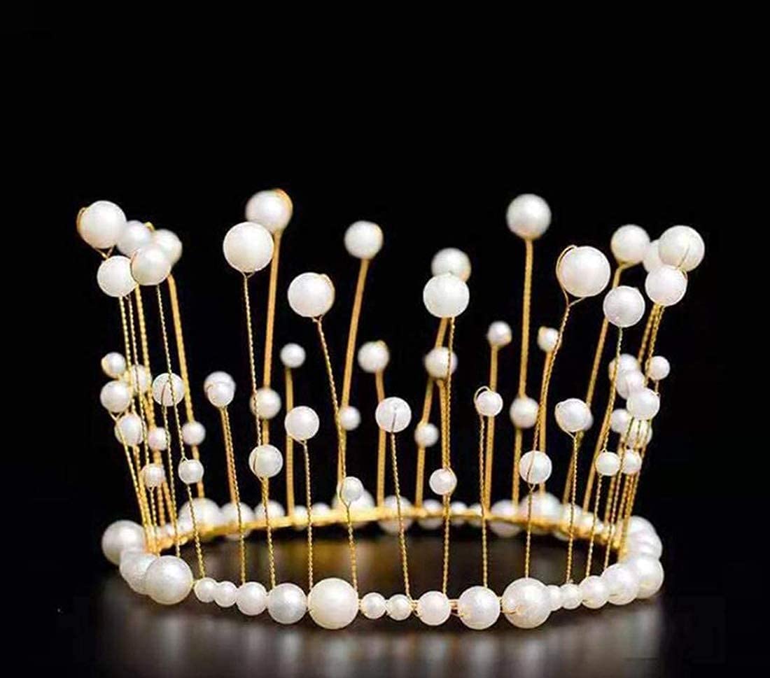 KASTWAVE Pearl Crown Cake Topper, Fairy Birthday Cake Topper Silver Topper for Wedding Bride, Queen Costume, Party Decorations Tiara Girls Women Princess Adult, Artificial Pearls Decor, 1 Pcs