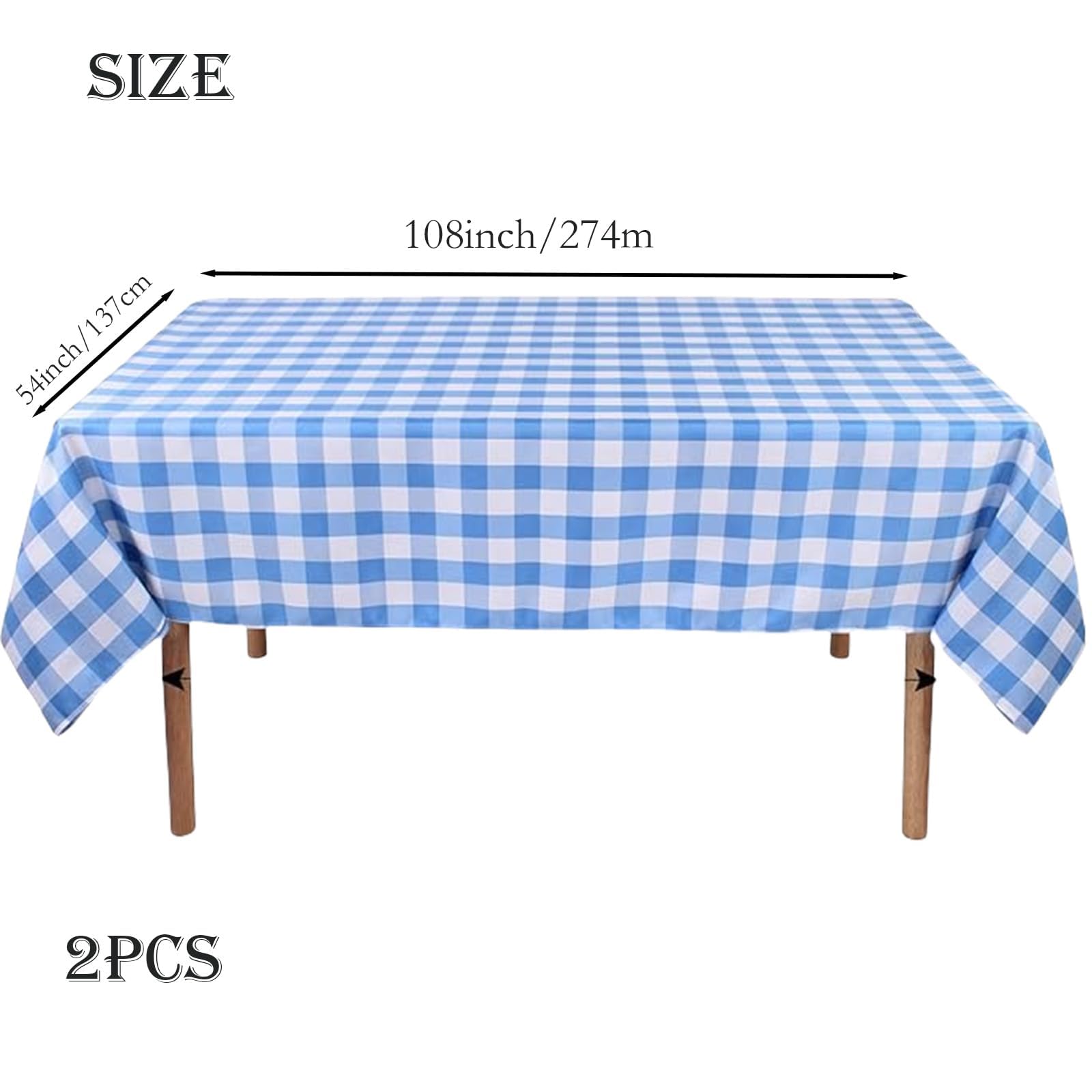 2pcs 137 x 274cm Dark Bluce Checkered PVC Table Cloth Wipeable Tablecloths Rectangular,Plaid Tablecloth Plastic Clean Tablecloth Waterproof - Image 2
