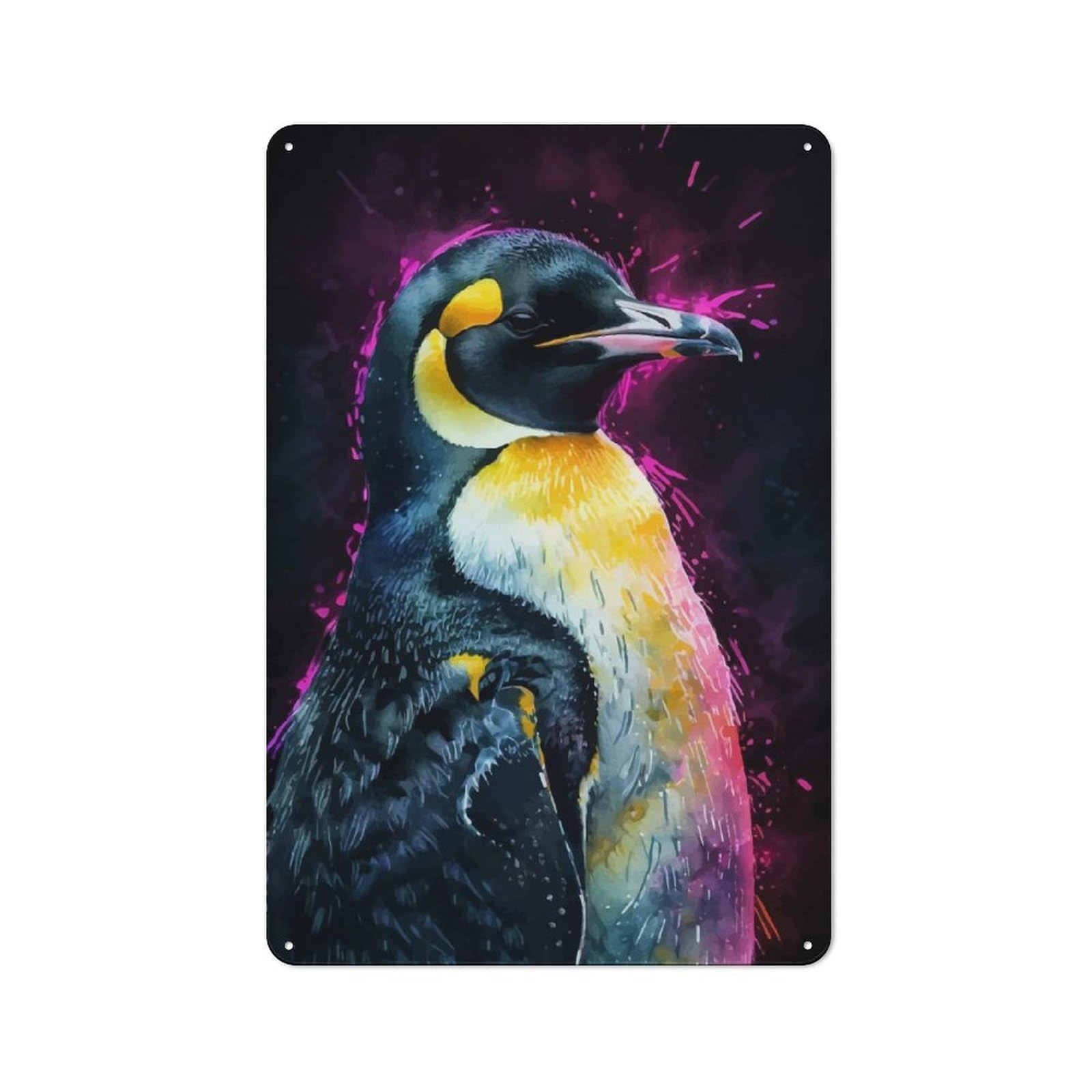 Junmoney Emperor Penguin Watercolor Metal Sign 30X20cm With For Home Bar Wall, Vintage Decor, Wall Decoration For Home Bars And Entertaining Spaces