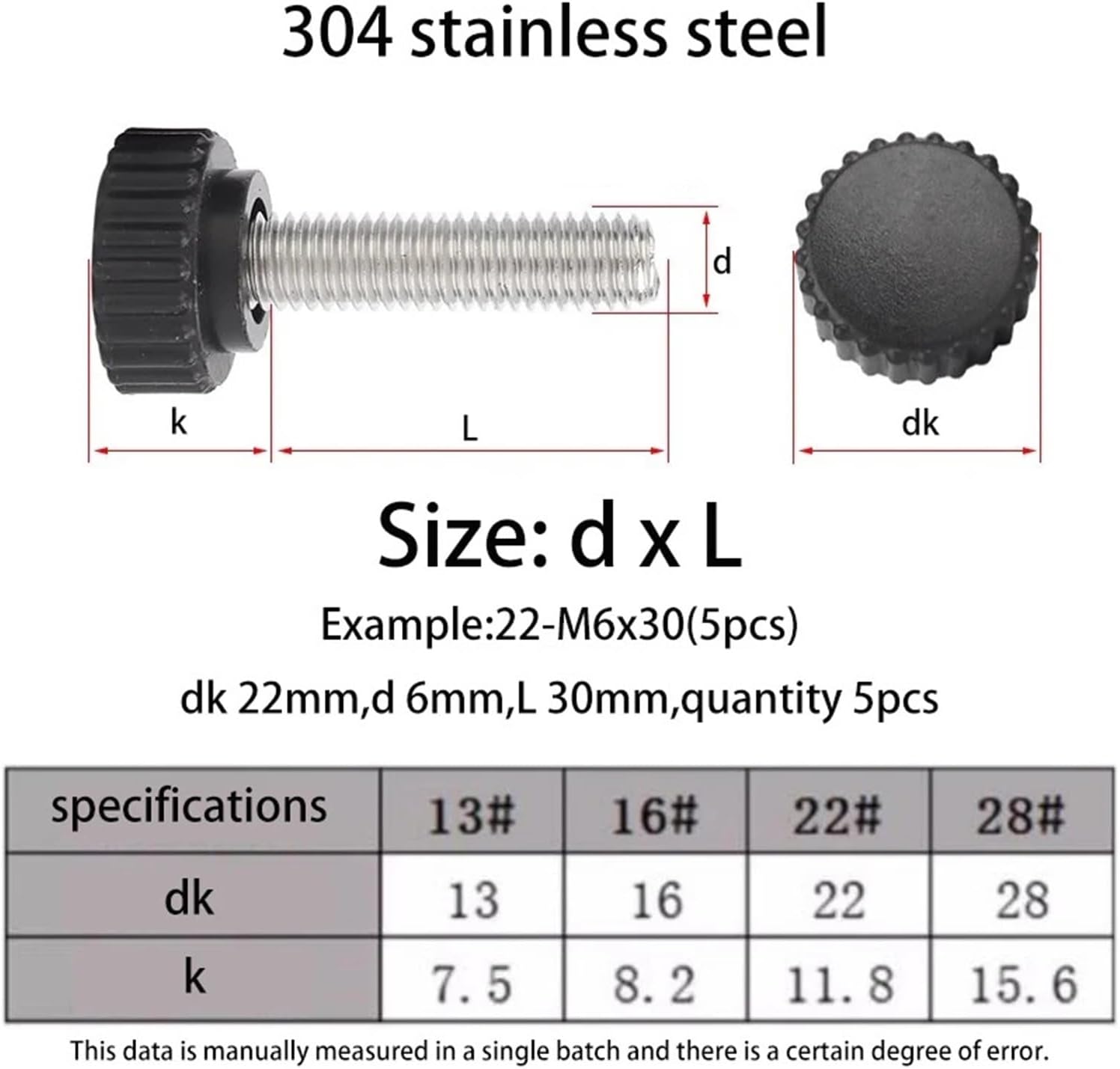 304 Stainless Steel Nylon Round Head Plastic Hand-twist Screws, 4 Pcs Round Handle Screws(M10x20mm)