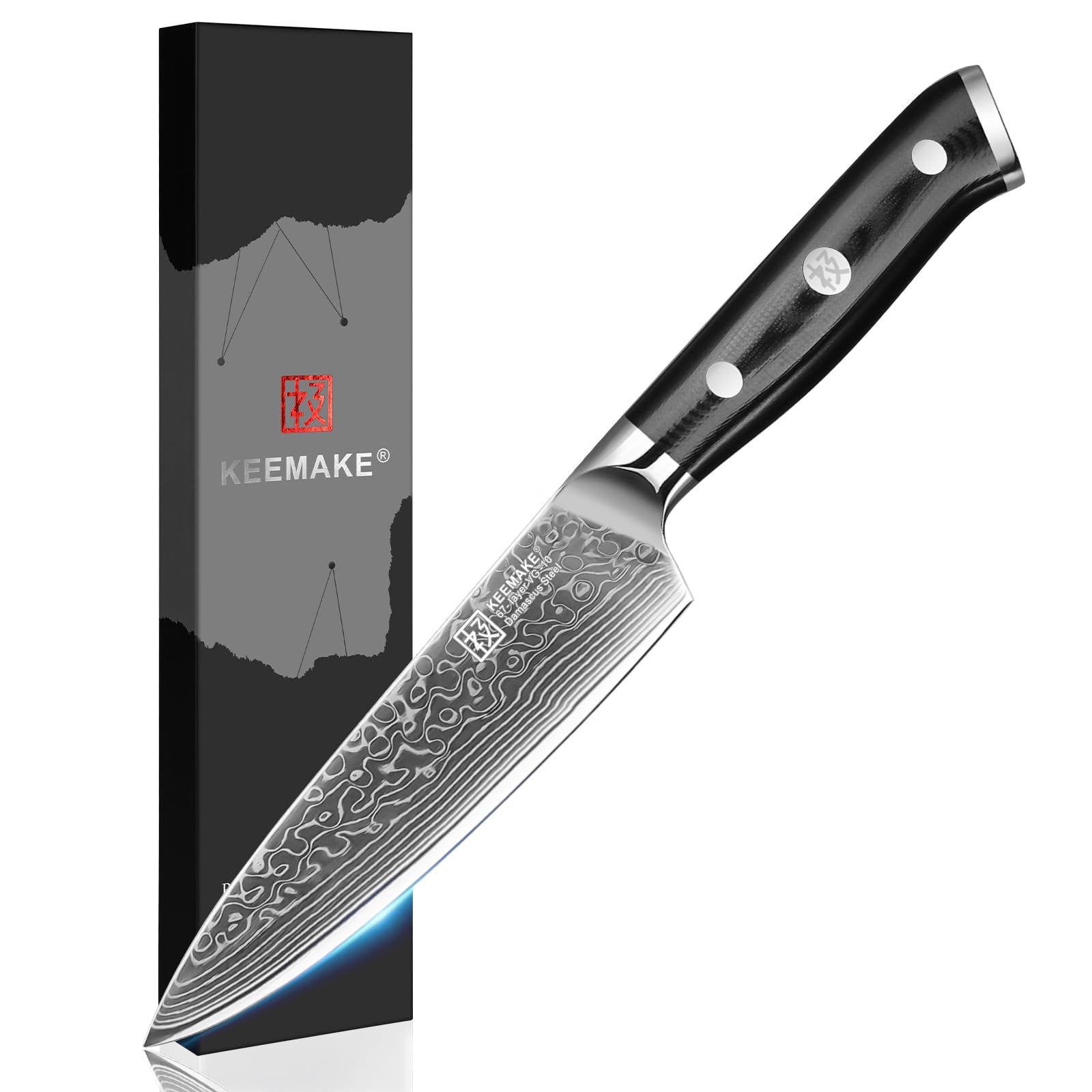 KEEMAKE Multifunctional Professional Kitchen Knife 13 cm | Small Japanese Damascus Steel Kitchen Knife 67 Layers Fruit Vegetable Knife Gift for Mom Dad