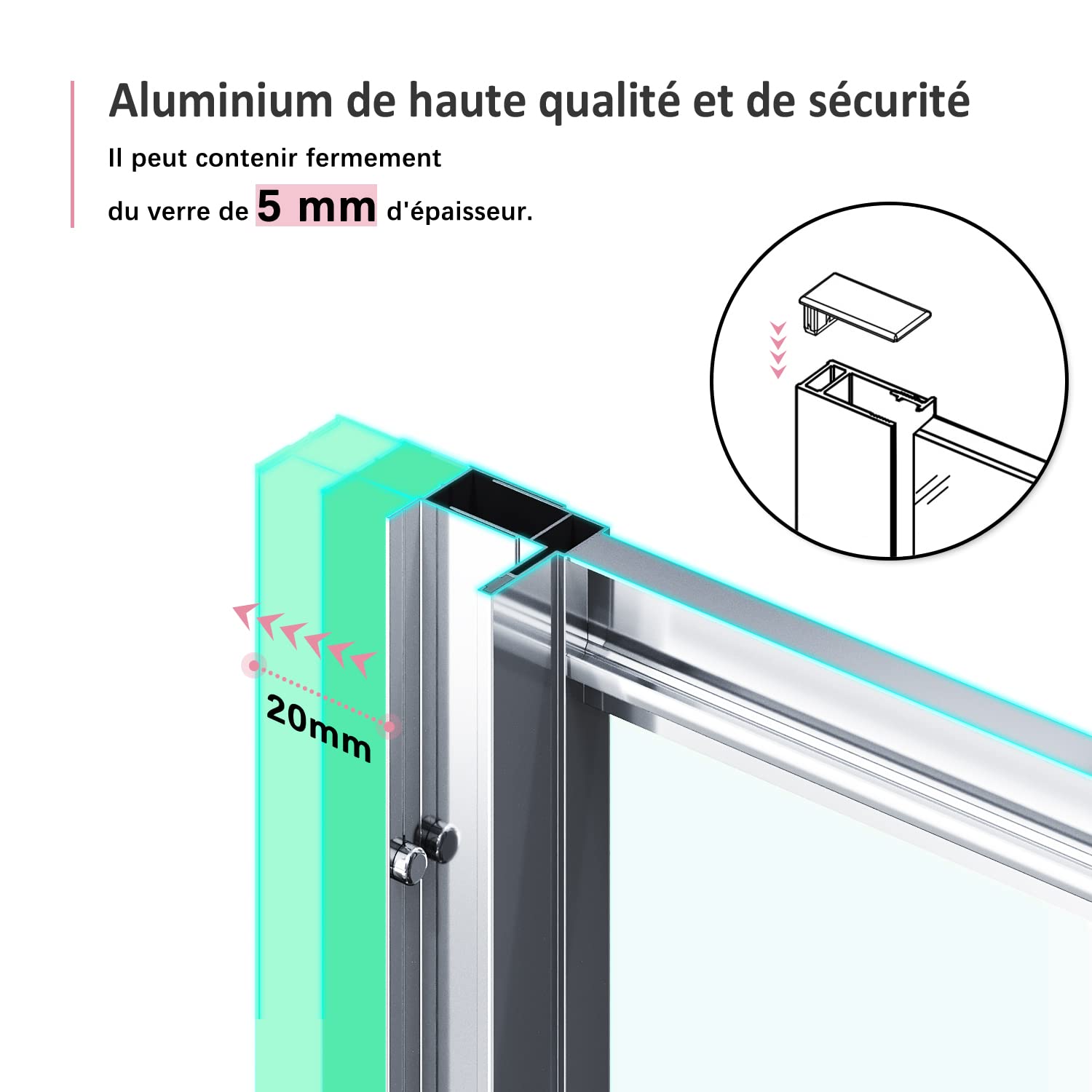 SIRHONA Porte de douche 110x 185 cm coulissante Porte douche extensible Paroi en niche verre trempé pour douche, profilés aspect chromé Cabine de douche coulissante