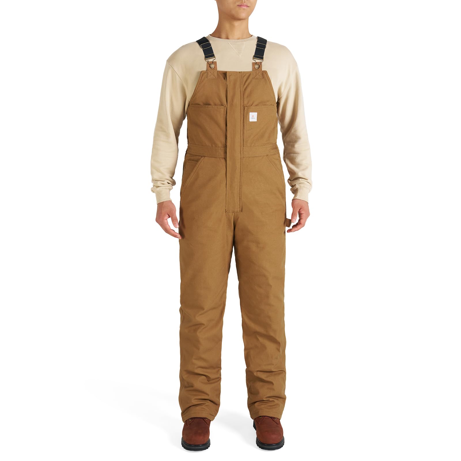 HISEA Men's Insulated Bib Overalls, Winter Water Resistant Duck Canvas Overall, Loose Fit Utility Workwear for Cold Weather