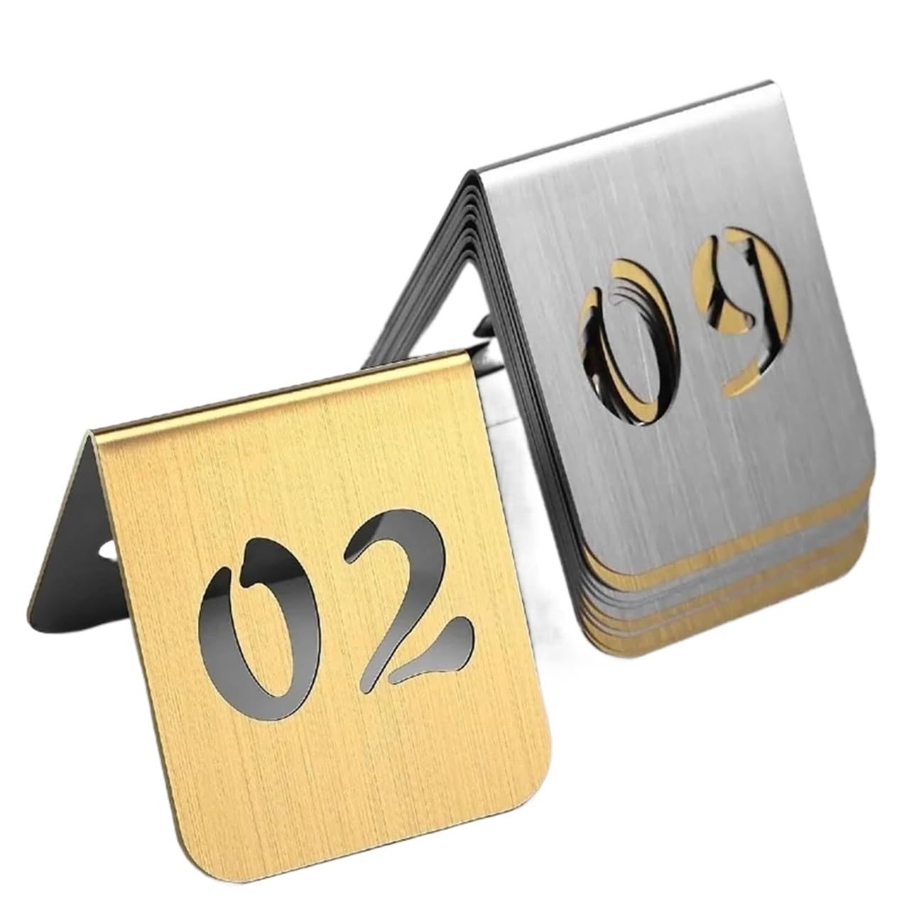 Doppelseitige Tischnummernständer aus Edelstahl | Gold Silber 5x6cm 7x8cm 8x11cm: Sitzgelegenheiten for Restaurants, Cafés, Bars, Bankette, Hochzeiten(7x8cm)