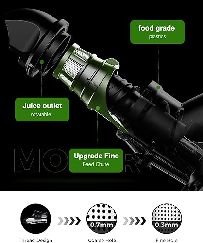 Miniatura 4 de Vividmoo - Exprimidor de frutas con canal de 3 pulgadas de ancho, modos de 2 velocidades y función inversa, potente exprimidor de prensa en frío de