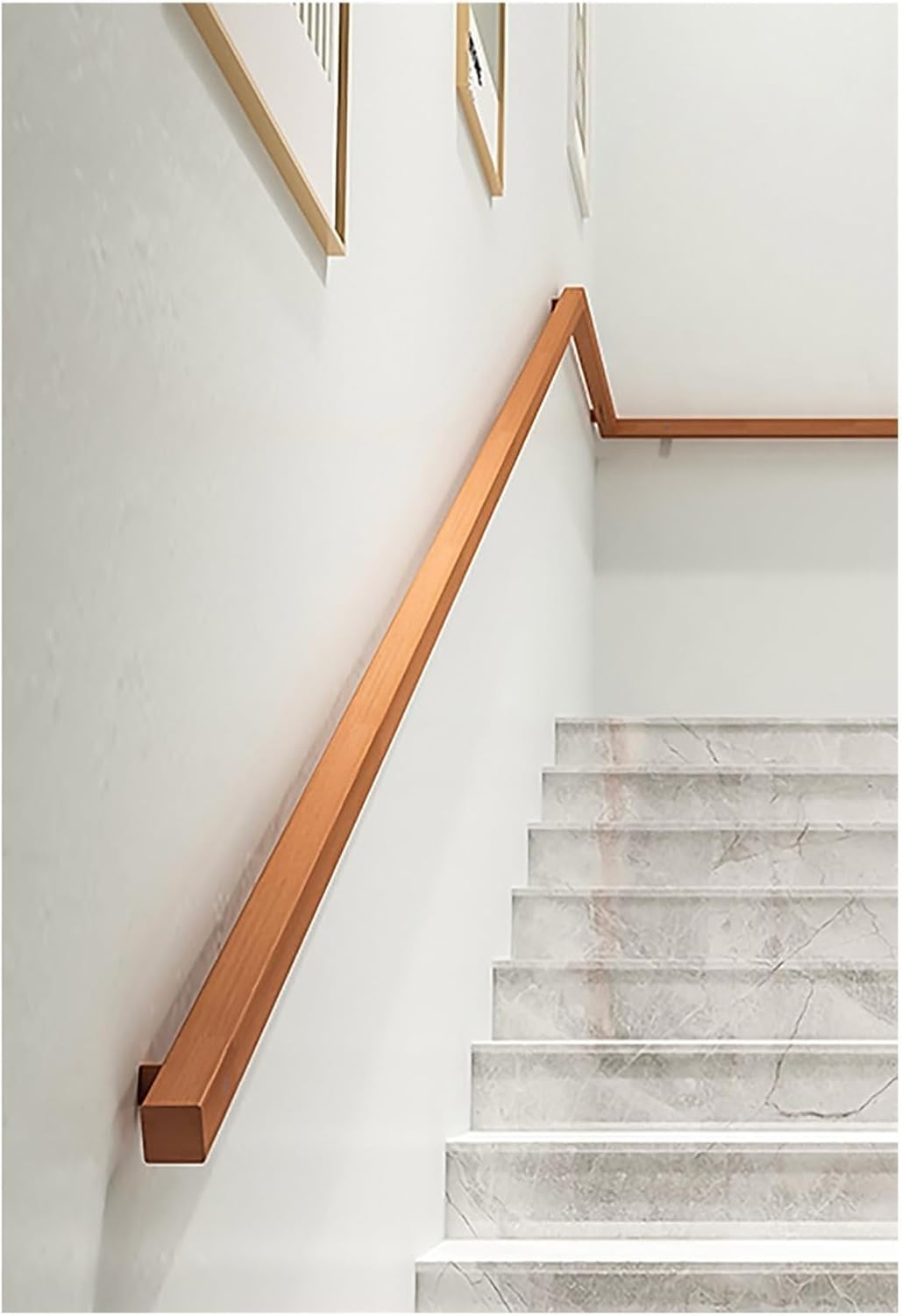 Indoor Stair Handrail Aluminum Handrail Banister, Wall Mounted Home Garden Corridor Lofts Stair Banister, 100-700cm Square Imitation Wood Grain Finish(Brown,11.5ft/3.5m)
