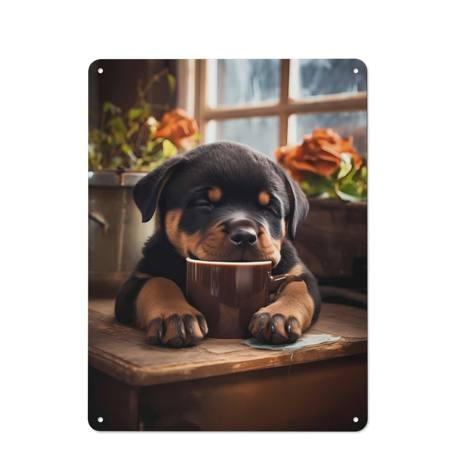 Junmoney Rottweiler Coffee Pup Dog Vintage Metal Plaque 40X30cm For Man Cave Or Games Room, For An Autumn Update To Man Cave And Games Room