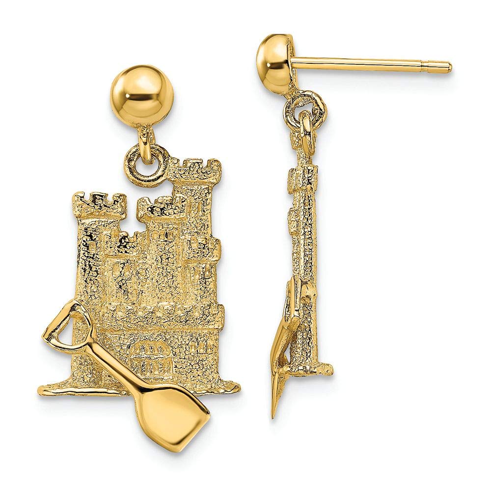 FJC Finejewelers14k Yellow Gold 3d Sandcastle with Shovel Dangle Earrings