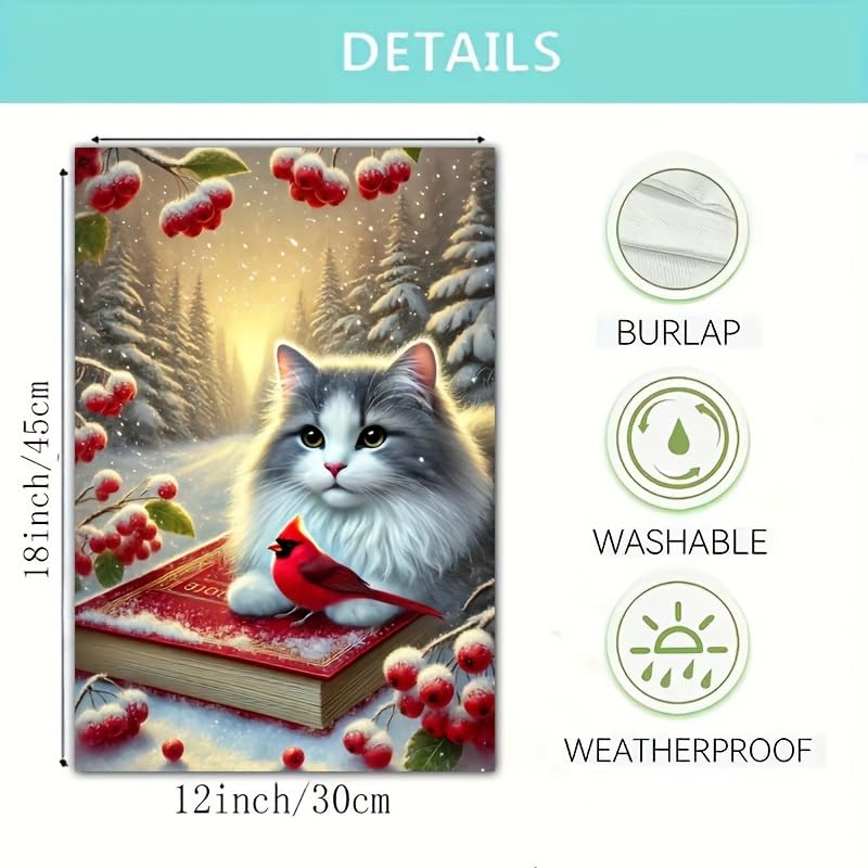 Image of BlissYard Garden Flag Forest Kitten Berry Winter 12x18 Inch Polyester