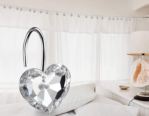 Miniatura 6 de HBlife 24 ganchos decorativos de acrílico para cortina de ducha con diamantes de imitación a prueba de óxido, ganchos para cortina y barra de ducha,