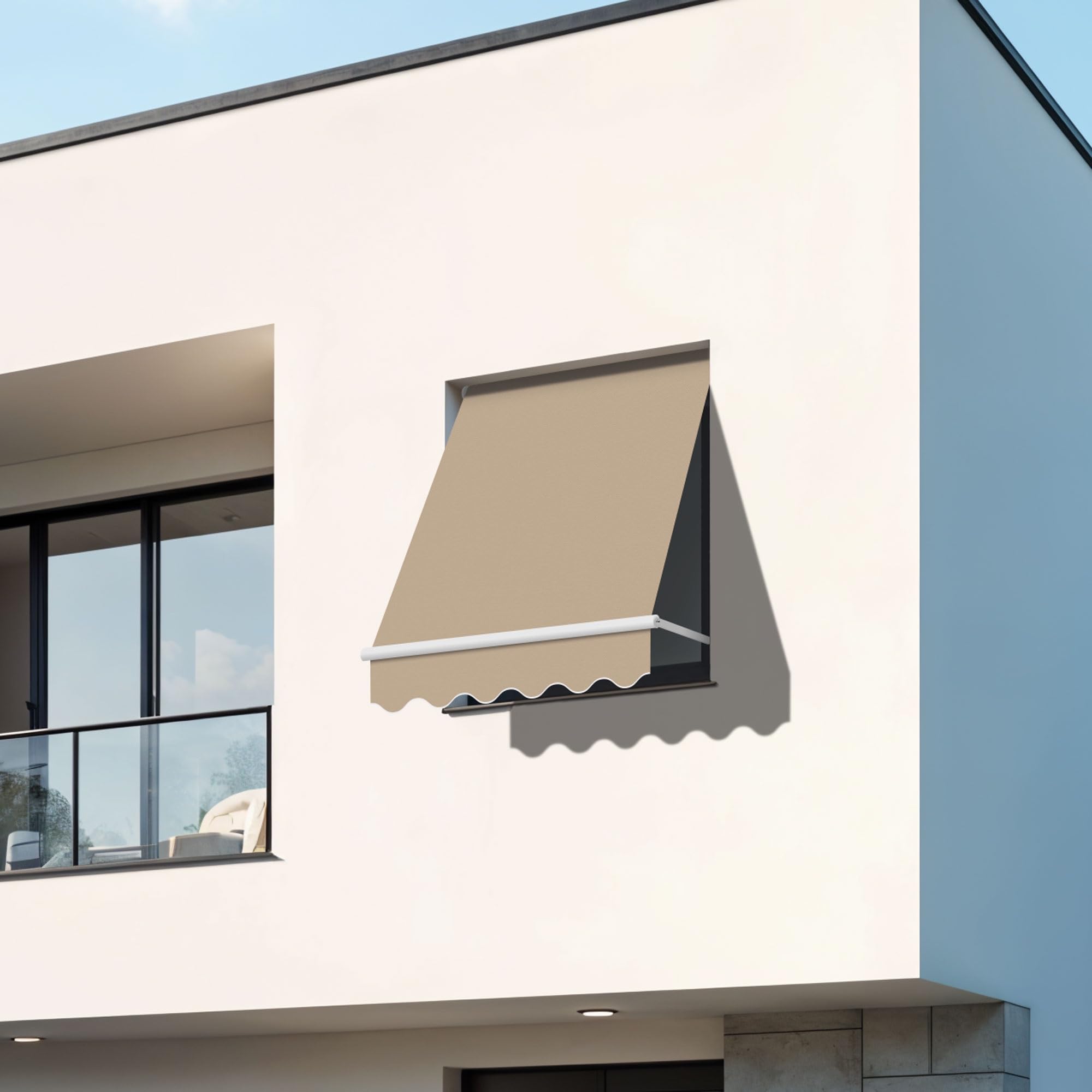 Wasabi - Toldo Exterior Ventana Enrollable 120 x 120cm Beige Arena – Lona Protección Solar UV Poliéster 200 gr/m2 – Soporte Techo y Pared – Estructura de Aluminio - Manivela Manual – Terraza Jardín