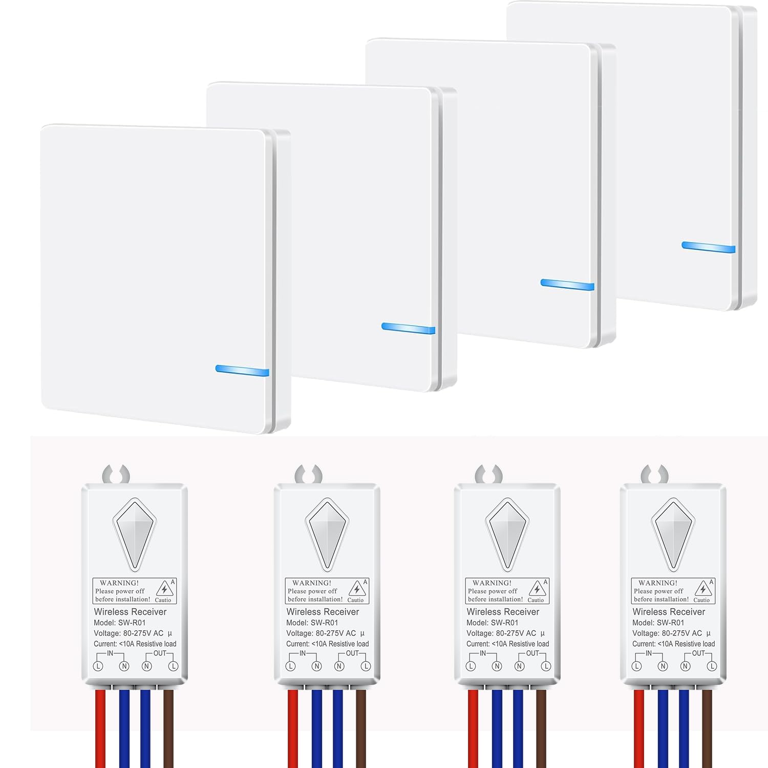 Funkschalter 230V, NineLeaf Funk Lichtschalter Set, 10A 1000W Funklichterschalter, Upgrade für versteckte Verkabelung, 400 m Funkreichweite, IP66 Wasserdicht, Max Geeignet Für 1000W Lampe, 4SET