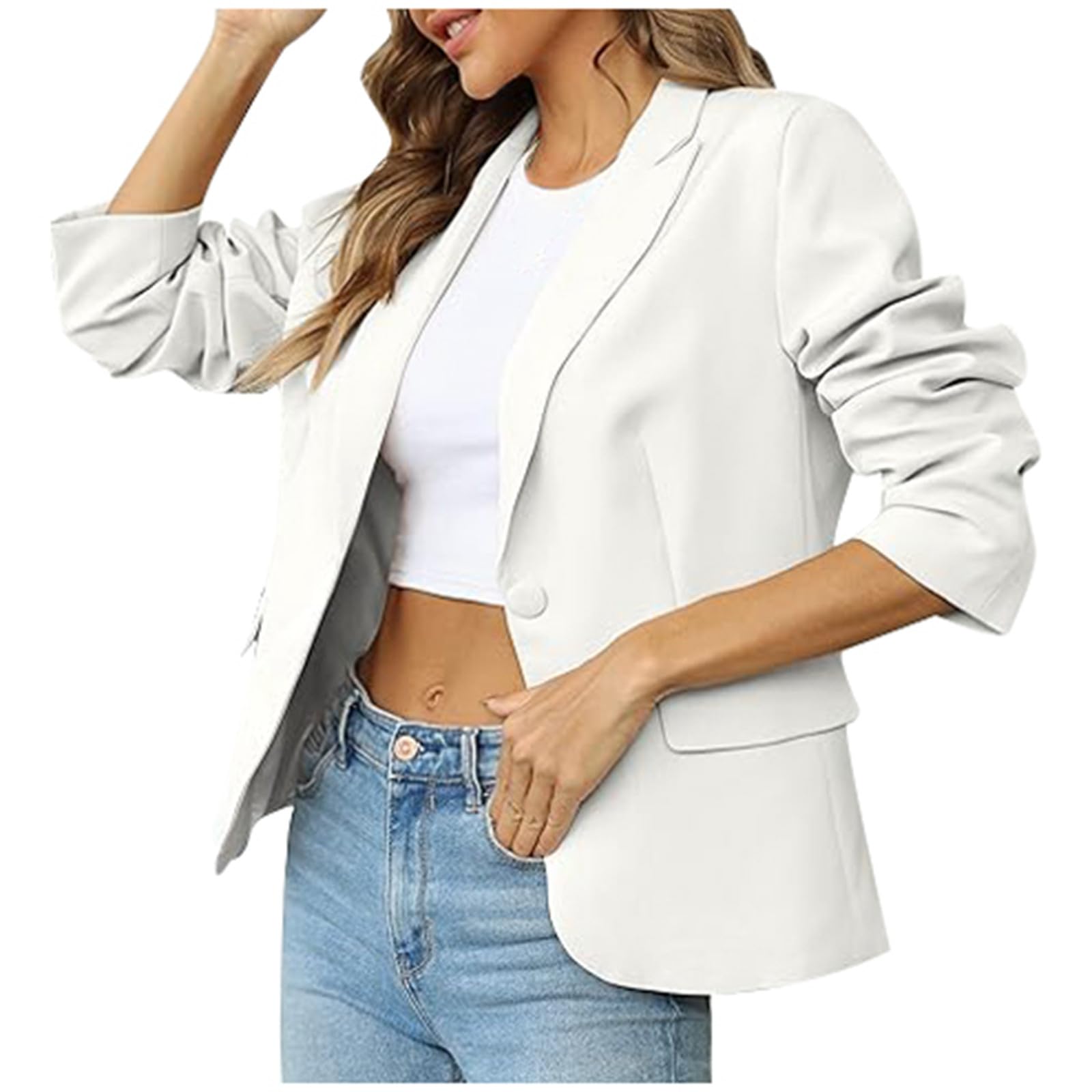 Damen Blazer Sportlich Elegant, Jackett Casual Sweatblazer Frühling, Funky Einfaches Blaser Jacke Business Outfit Einfarbig Tailliert Open Front Anzüge Für Damen Blazer Sportlich Elegant