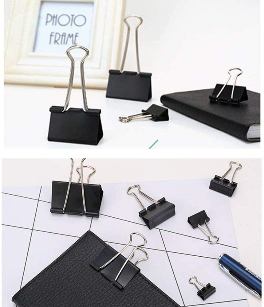 ETomey Binder-Clips, Bulldog-Clips, Foldback-Clips, Büroklammern, Bulldog-Clips, Metallscharnier-Clip, schwarzer Binder for Fotos, Heimbürobedarf (Größe: 50 mm x 24 Stück) (Size : 50mm*24 pcs)