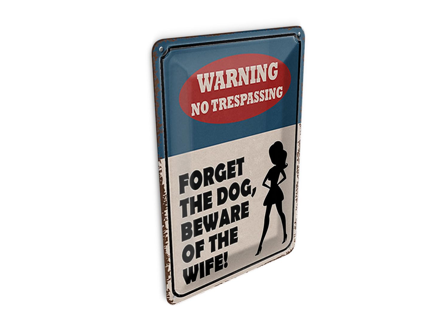Femer Tin Postcard Saying 10 x 14 cm Warning No Trespassing Dog Wife Decorative Sign
