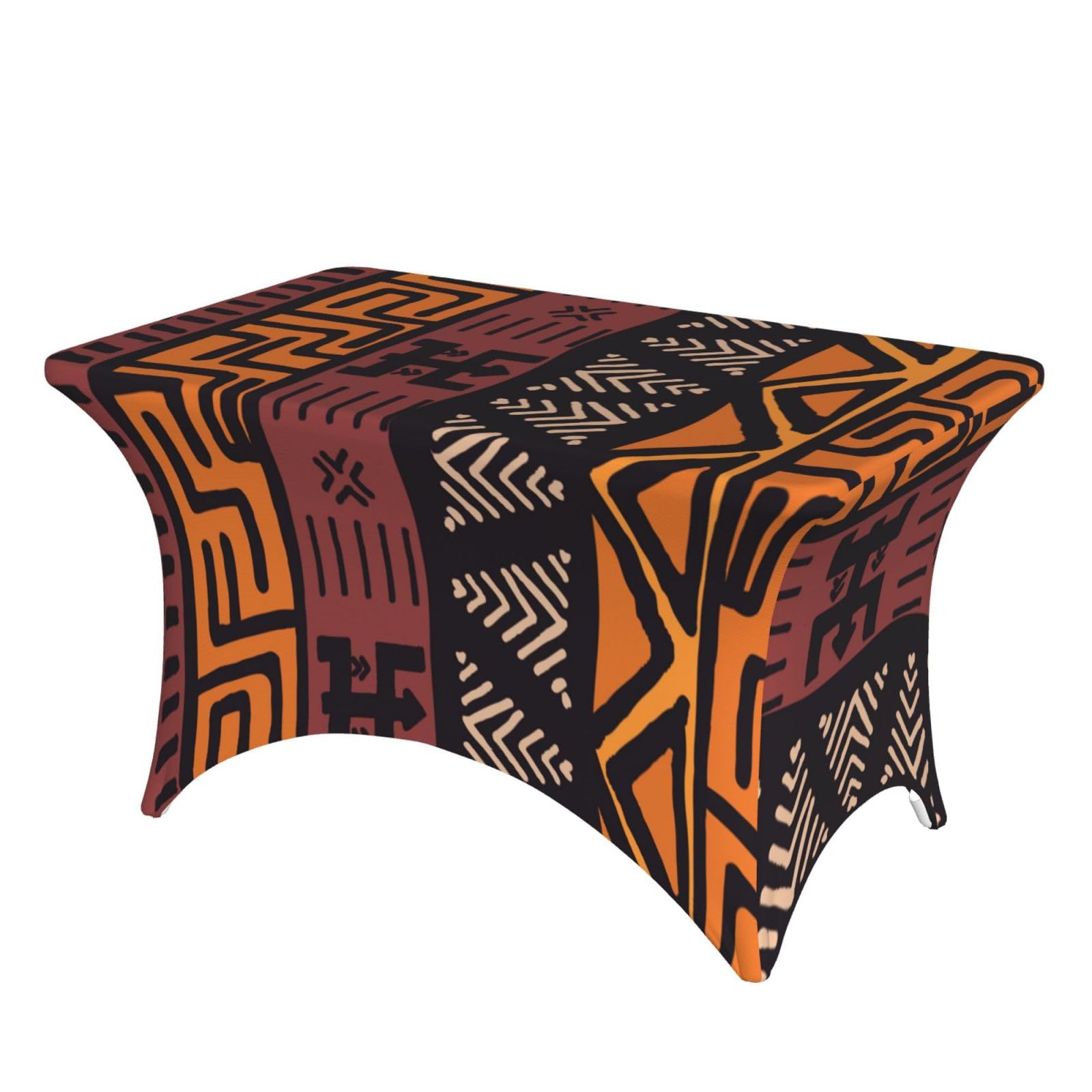 Dcehgew African Mud Cloth Tribal 4Ft Spandex Rectangular Table Cloth, Printed Fitted Elastic Tablecloths Washable Table Cover For Event, Wedding, Banquet & Party