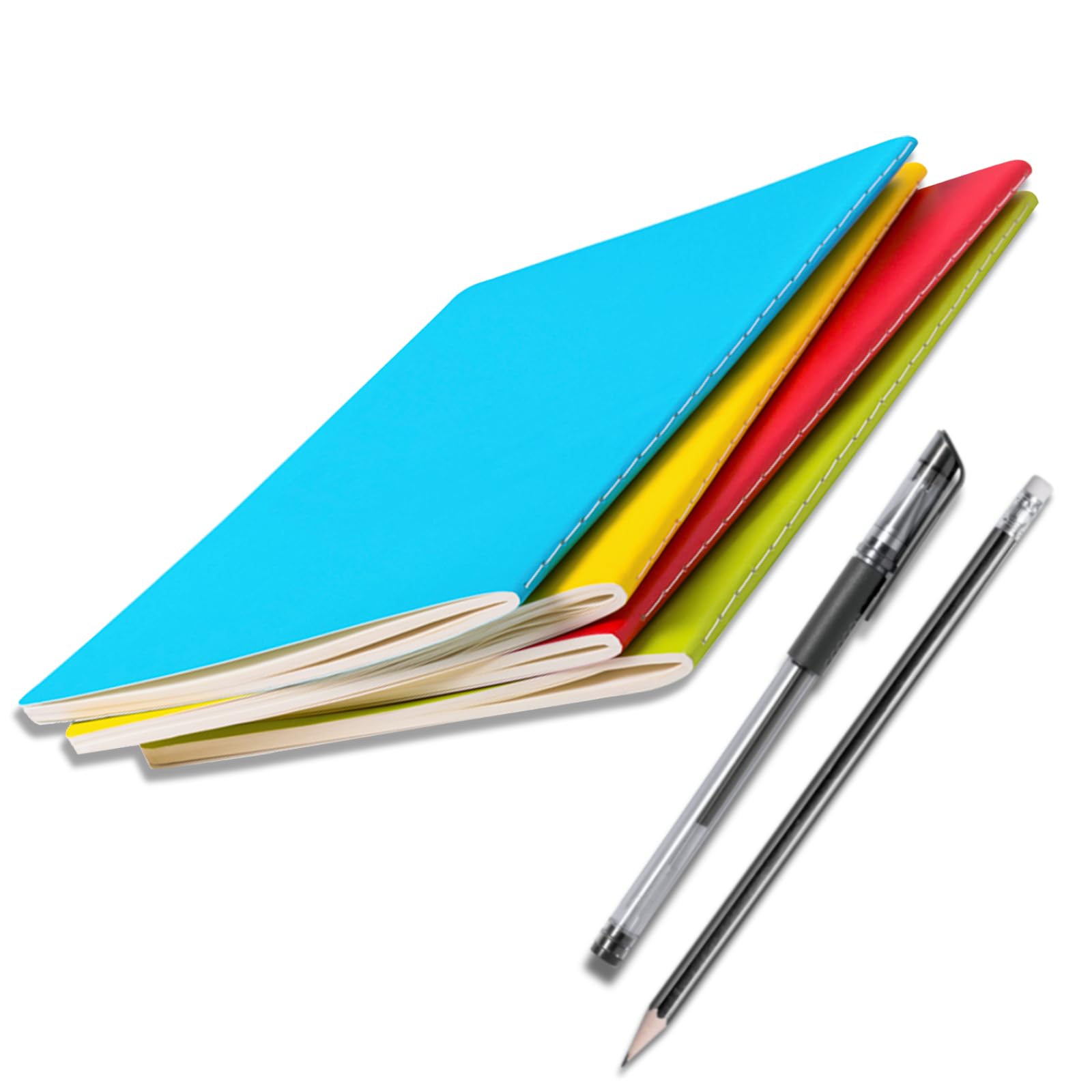 Pack de 4 libretas A5 hojas blancas grapadas - incluye Bolígrafo y Lápiz - Cuadernos A5 hojas blancas sin anillas con 80 páginas- Papel Grueso - Material Oficina - Notebook A5 para escritura y dibujo