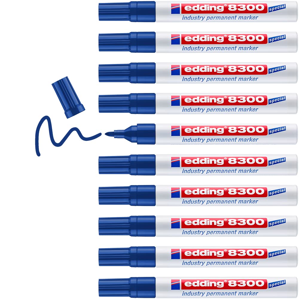 edding 8300 industry permanent marker - blue - 10 pens - round nib 1.5-3 mm - for permanent marking on slightly oily and dusty surfaces
