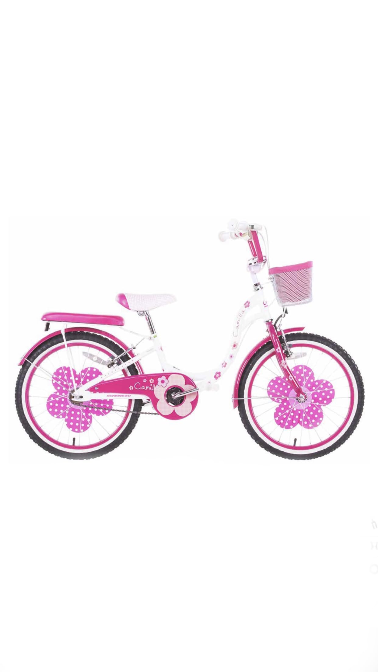 Generico Bicicletta da bambina 20" rosa con cestino