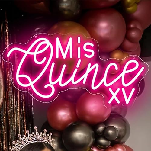 Miniatura 2 de Letrero de neón con texto en inglés "Mis Quince XV, decoración de fiesta de cumpleaños número 15", luz LED de neón para decoración de quinceañera,