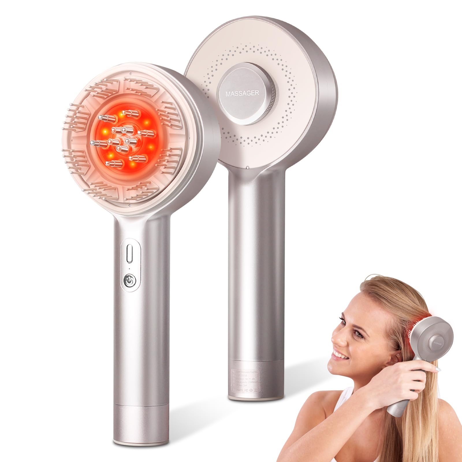 Masajeador eléctrico de cabeza con tecnología de luz roja, multifunción, 4 en 1, inalámbrico, color dorado