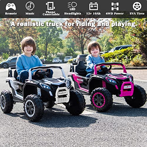 Sopbost 12V Ride On Car For Kids 10Ah Battery Powered Ride On Toys With Remote Control 4X4 Electric Vehicles 4 Wheeler Utv Ride On Truck, Eva Tires Wheels, Rose Pink #TOP1