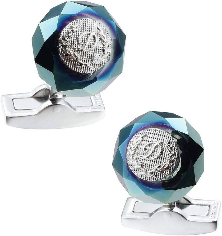 Bead Cufflinks Men Set for Shirt with Elegant Gift Box Perfect Business Wedding Gift for your lover, families and friends Initial Letter D