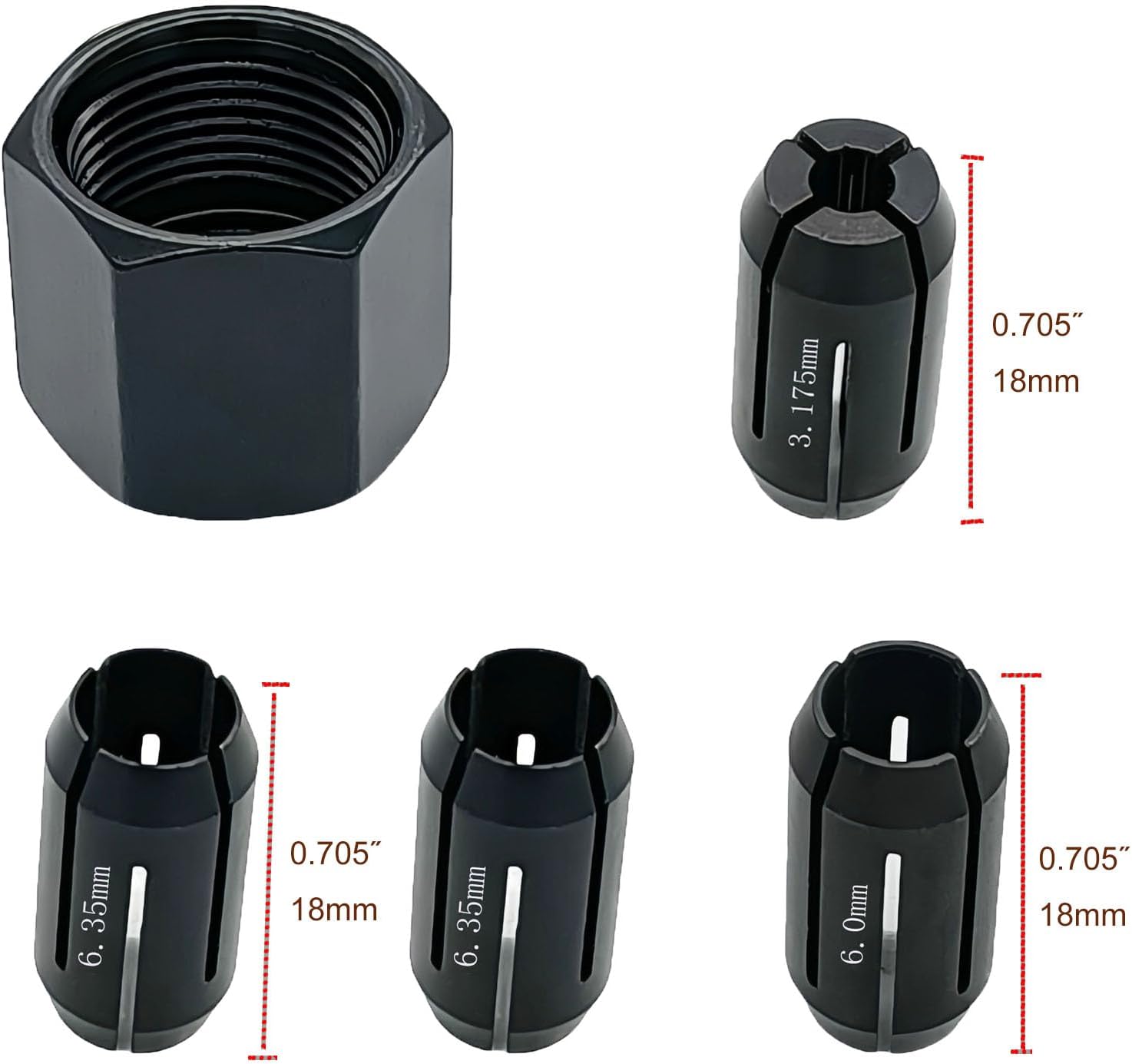 CN1 389244-00 389243-00 Collet Chuck and Nut Kit Replace for DeWalt DC550 DC551 DW660 Palm Router RotoZip spiral saw tools and Drywall routers(5packs)