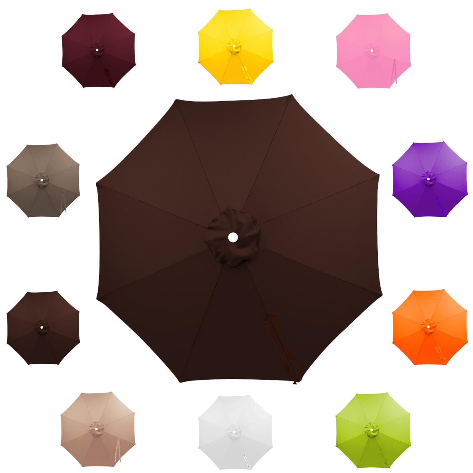 Outdoor Patio Umbrella for 6-Rib & 8-Rib Round Outdoor Market Umbrellas, Beach Umbrella Parasols for Backyard/Garden/Deck, UV Protection (Canopy Only)(Coffee,2.0m/8 ribs)