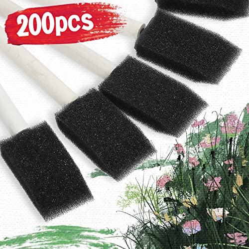 200 Pack Foam Brush Bulk Foam Paint Brushes Sponge Black Foam Brushes For Painting 1 Inch With Handle Wood Grip Foam Art Paintbrushes For Paint Crafts Art Acrylics Stains #TOP1