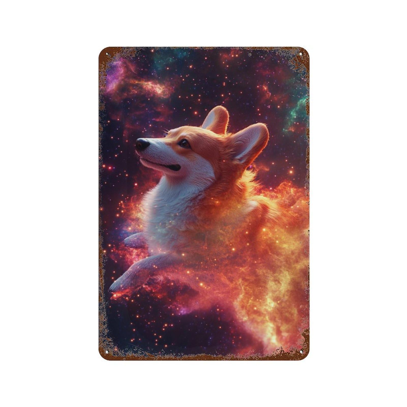 Garage Style Cosmic Corgi Adventure-7 Rustic Tin Plaque 11.8"x7.9", Vintage Wall Decor for Bar And Workshop