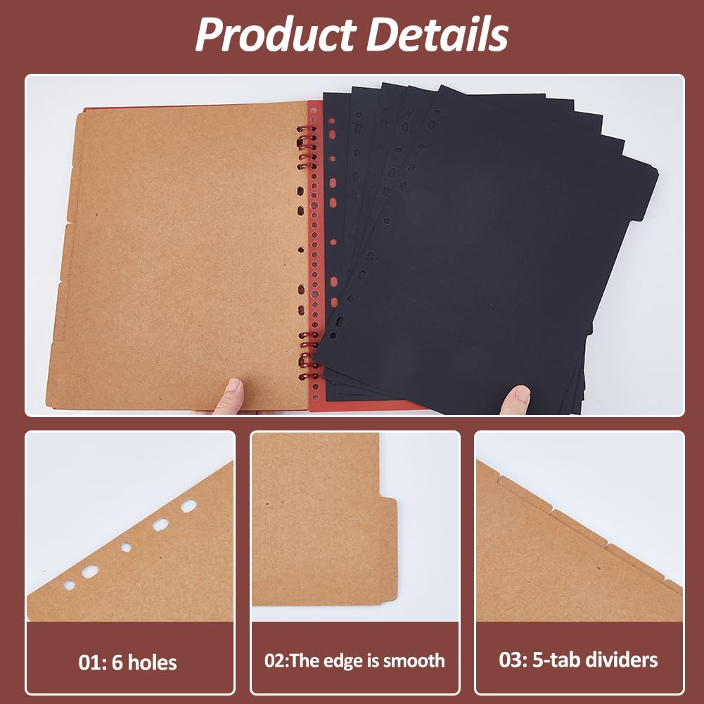 SUPERFINDINGS 30 Sheets 2 Colors 5-Tab Binder Dividers A4 Blank Index Dividers Office Subject Dividers with Tab 11-Hole Index Tabs Sheets 29.8x22cm Study Paper Binder Dividers for Planner Notebook - Image 3