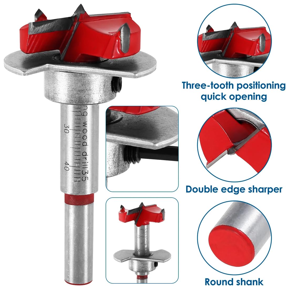 FiTspi 35mm Hinge Jig Drill Bit Set for Cabinet Hinge Mounting Plate, Red, 35 millimeters - Image 3